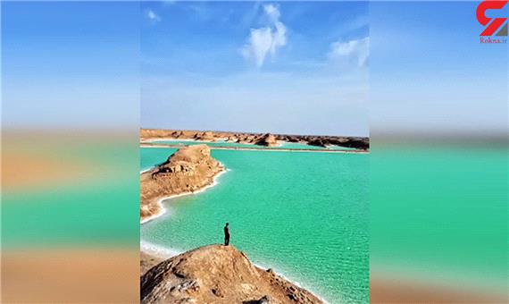 خلق دریاچه‌ نمکی بعد از سیلاب در کرمان