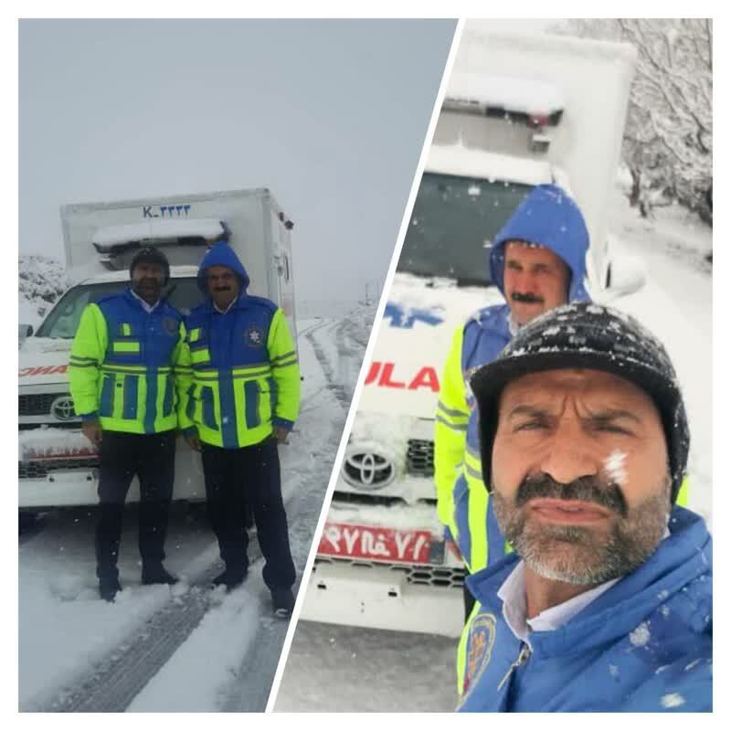 نجات جان بیمار کاهش هوشیاری با توجه به بارش سنگین برف و بسته بودن مسیر