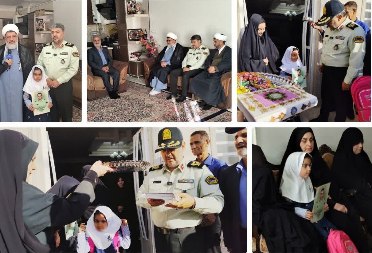 همراهی رئیس سازمان عقیدتی سیاسی فراجا با فرزند شهید پورشیخعلی از خانه تا مدرسه